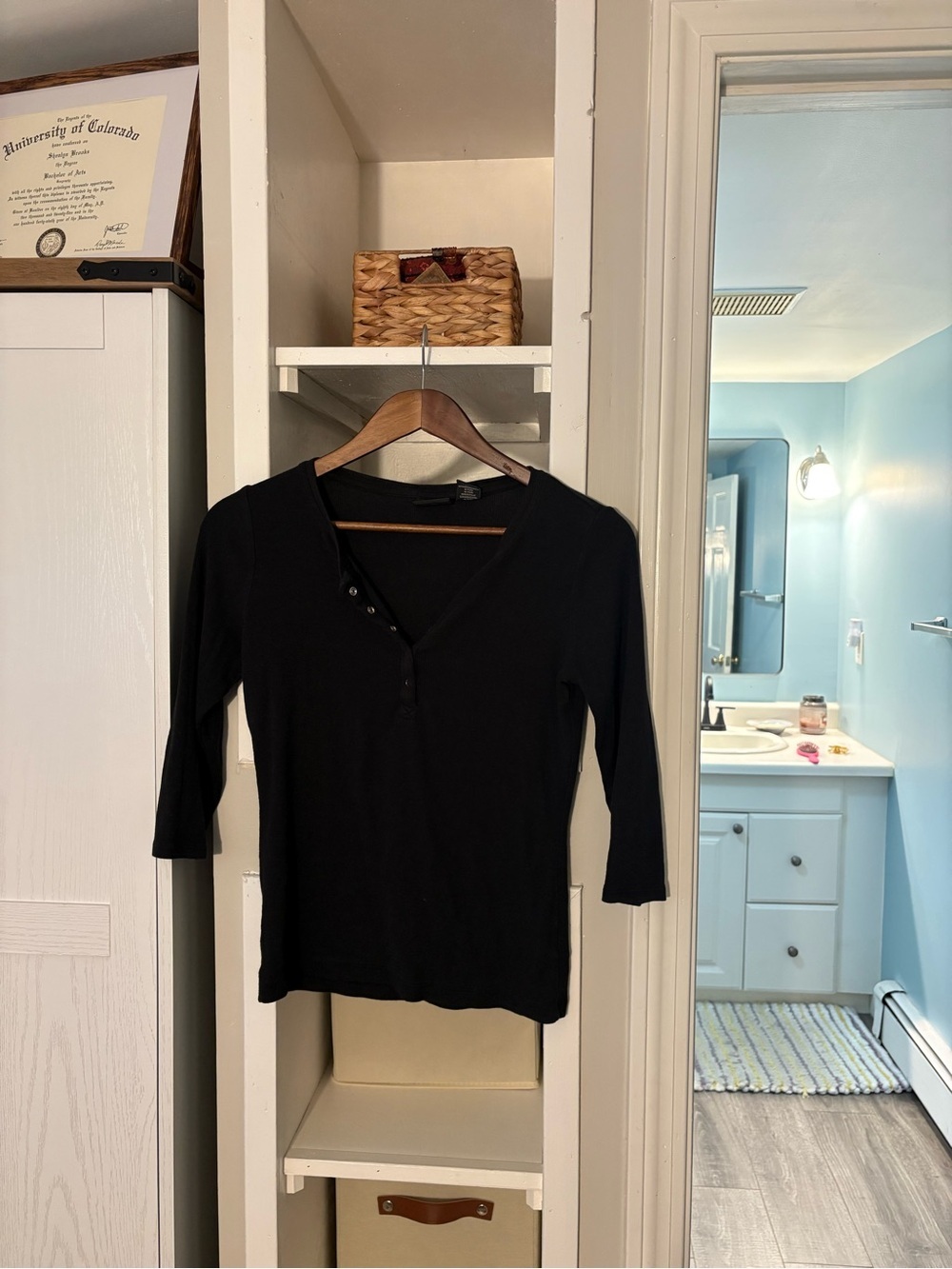 Rachel Zoe Black Three-Quarter Sleeve Henley Top